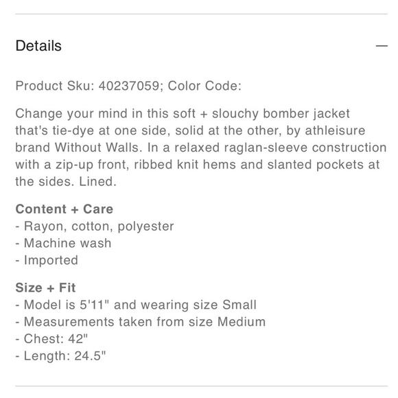 Without Walls Bomber Jacket Tye Dye Full Zip Size M Medium Urban Outfitters - Picture 13 of 14